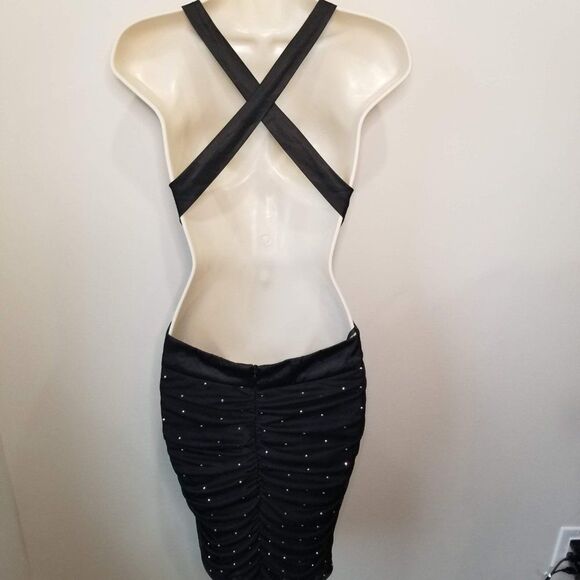 Small Morgan & Co Black Criss Cross Bodycon with studs - Picture 2 of 8